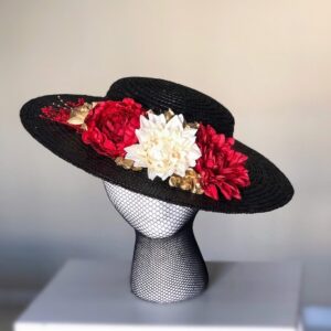 tocado negro flores rojas